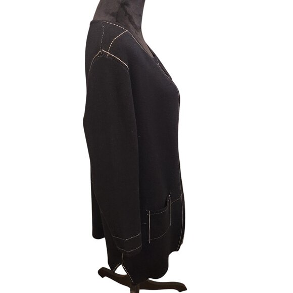 Elena Wang Black Open Front Cardigan Size XL - Picture 5 of 9